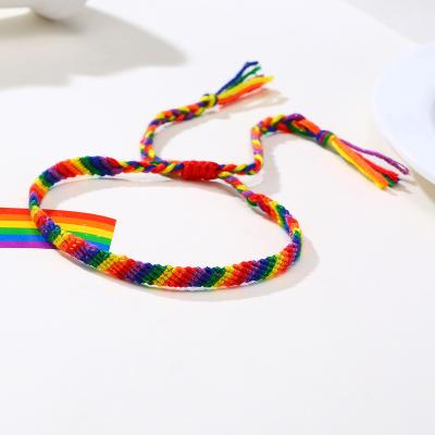 China Personalized Friendship Environment Friendly Rainbow Braided Rainbow Woven Gay Lesbian Pride Bracelet Nepal LGBT Bangles for sale