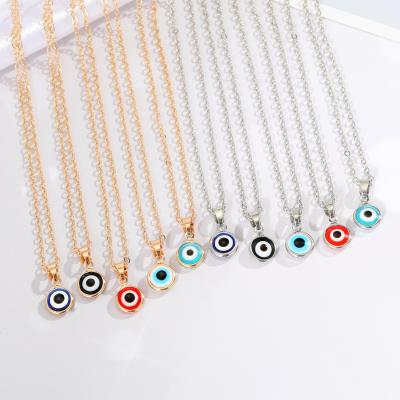 China Nickel Free Lead Free Fashion Multi Color Enamel Lucky Tiny Round Enamel Turkish Evil Eyes Pendant Necklace For Women Gift Jewelry for sale