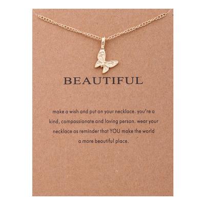 China Nickel Free Lead Free Hot Selling Beautiful Butterfly Wish Necklace Friendship Family Love Butterfly Card Necklace Pendant Gift For Women Lady for sale