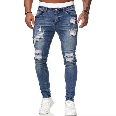 China Breathable Track Pants Mens Pantalones Hole Broken Bottoms Ripped Straight Casual Pants Mens Biker Jeans Ripped Skinny Stretch Jeans for sale