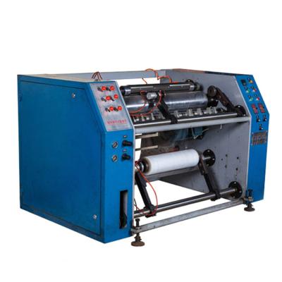 China New type jumbo roll semi-automatic plastic stretch food film slitting rewinding machine for sale