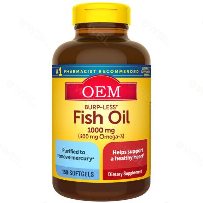 China Instant Dietary Supplement Halal Meat Less 1000 mg Fish Oil With 300 mg Omega-3 Fish Oil Softgel For Healthy Heart Support for sale