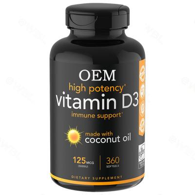 China Instant 5000iu (125mcg) with coconut oil dietary supplement capsules vitamin d3 softgel for immune and bone support for sale