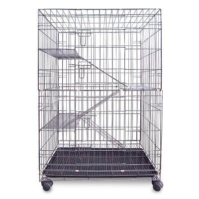 China Breathable Folding Pet Cat Cage 4 Layers Metal With Removable Tray And Caster Wheels for sale