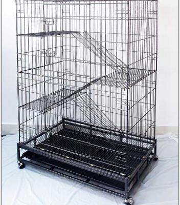 China Large Breathable 4 Layer Folding Wire Metal Playing Live Cat Cage With Caster Wheels for sale