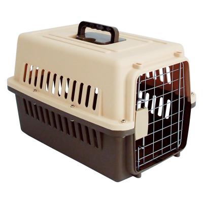 China Breathable Multiple Sizes Plastic Outdoor Dog Cat Cage Animal Carrier Brown Flight Transport Box Pet Air Carriers for sale