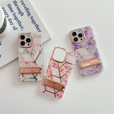 China Metal Shockproof Bracket Flowers Electroplating Cases For iPhone 13 12 11 pro Max Soft TPU Hard Back Cover Phone Case for sale