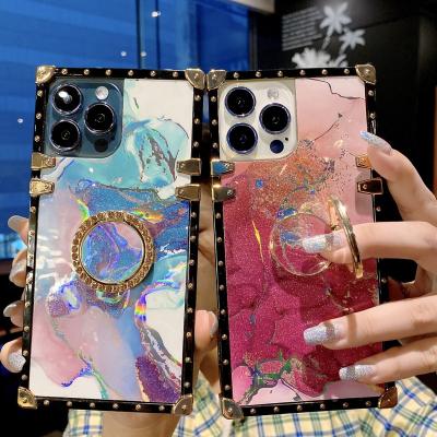 China Shockproof Square Glitter Marble Electroplating Cases For iPhone 13 12 pro 11 Max XR XS 7 8 plus Fe S21 A53 A33 A23 A13 Samsung S22 Ultra for sale