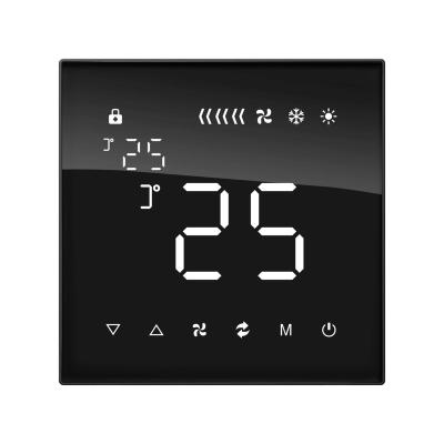 China Black Color Screen Connecting Room Control Unit Weekly Programmable Cooling Heated Full Touch Floor Thermostat for sale