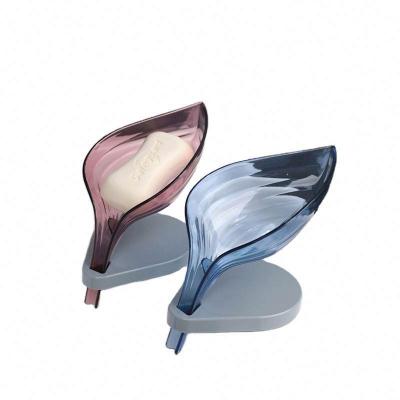 China Mid Century Leaf Shape Soap Box Bathroom Dish Holder Plastic Non-Slip Leaf Shape Toilet Bathroom Soap Boxes Storage Dish Holders for sale