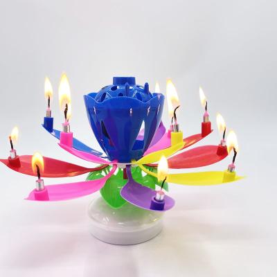 China Paraffin music candle lotus birthday party double blooming electronic singing lotus lamp craft creative candle hot on Amazon for sale