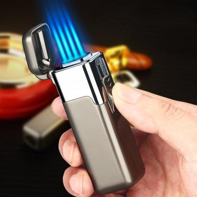 China Wholesale High-end American Inflatable Cigar Windproof Personality Blue Flame Four-passage Style Gift Brighter Spot Creative for sale