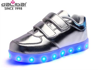 China Magical Strap Silver Childrens LED Shoes Running Luminous Lighting Sneakers for sale