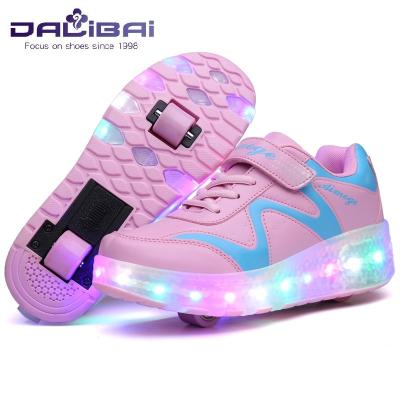 China Seven Color Changing LED Light Up Sneaker Shoes with Two Wheels for sale