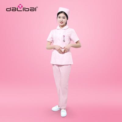 China Summer Short Sleeve Cotton Pink Nursing Uniforms Chineses Collar Twill Medical Scrub for sale