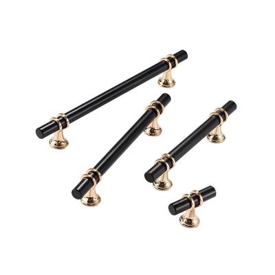 China Contemporary/Modern/Minimalist Black and Gold Furniture Wardrobe Handle Cabinet Handles Zinc Alloy Hardware High Quality Kitchen Furniture Handle and Knob 500pcs for sale