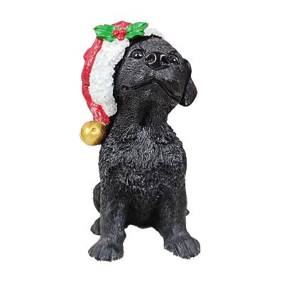 China Creative Resin Ornaments Resin Christmas Hat Small Dog Black Dog Cubs Home Living Room Porch Opens Decoration for sale