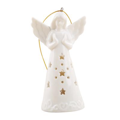 China Creative Resin Personality European Easter Decoration Wind Rings Ceramic Hollow LED Prayer Lamp Angel Ornaments for sale