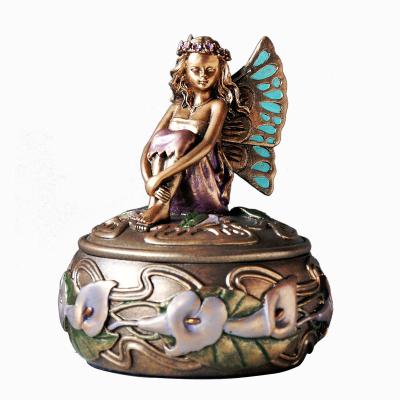 China Hand-painted Cute European-style Korean Jewelry Ring Box Retro Resin Flower Elf Princess Jewelry Box Jewelry Storage Box for sale