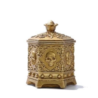 China European Style Retro Skull Resin Jewelry Box Jewelry Storage Box Luxury Gold Hexagon Ring Box for sale