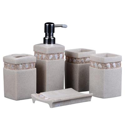 China Viable Resin Wholesale Ink Creative Five-Piece Marble Bathroom Sets Hotel Ware Storage Sanitary Supplies for sale