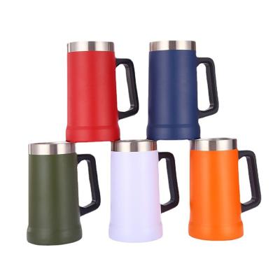 China Sustainable 24oz/720ml Double Wall Stainless Steel Vacuum Drink Cup Thermal Coffee Mug Insulated Beer Mug Tumbler With Handle for sale