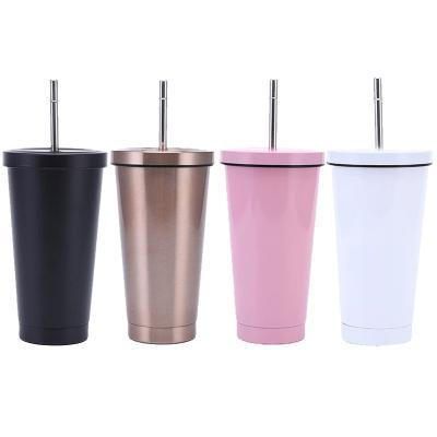 China Sustainable 500/750ml Double Wall Stainless Steel Vacuum Cup Thermal Travel Coffee Mug Insulated Coffee Tumbler With Straw Lid for sale