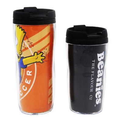 China Sustainable Double Wall Plastic Advertising Paper Insert Travel Coffee Mug Drink Cup Insulated Coffee Tumbler With Lid for sale