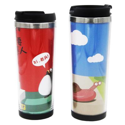 China Sustainable Stainless Steel Inner Double Wall Advertising Paper Insert Travel Coffee Mug Drink Cup Insulated Coffee Tumbler With Li for sale