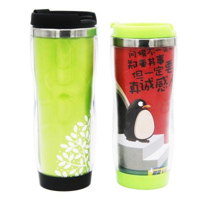 China Sustainable Stainless Steel Inner Double Wall Advertising Paper Insert Travel Coffee Mug Drink Cup Insulated Coffee Tumbler With Li for sale