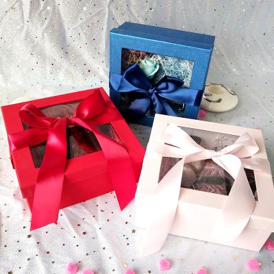 China Recyclable Custom Logo Design Skirt Pink Ribbon End Folding Packaging Gift Box For Gift With Clear Window for sale