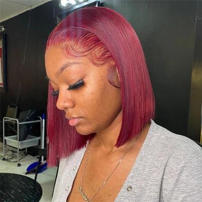 China Jerry Curl 99J Burgundy Short BoB Wig Straight Colored Human Hair Wigs For Women Dark Red Cheap Middle Part Wig Pre Plucked Remy Hair for sale