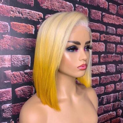 China 150Density Silky Straight Ombre Yellow 613 Blonde Hair Wigs For Women's 13x4 Transparent Lace Front Wigs for sale