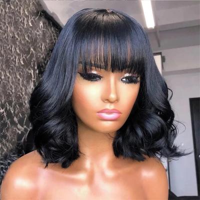 China Water Wave Bangs Glueless 180Density 13X6 Loose Lace Wig Remy Brazilian Hair 100%Human Wave Frontal Wigs For Black Women for sale