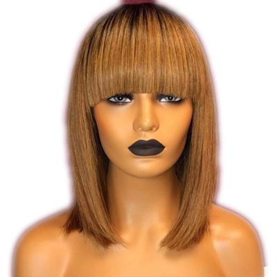 China Yaki Brazilian Lace Front Human Hair Wigs With Bangs For Women Ombre Honey Blonde Lace Front Wig Remy Full Fringe Wig for sale