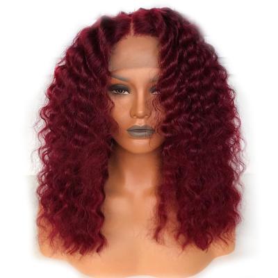 China Yaki Lace Frontal Wig Baby Hair Pre Plucked 99j 13x4 Lace Full Front Human Hair Wigs Red Burgundy U Curly Wigs Piece for sale