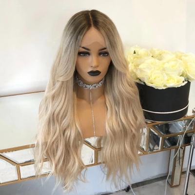 China Super Wave Ombre Wavy 13x6 Blonde Lace Front Wig Pre Plucked Brazilian Remy Human Hair Blonde Wig With Silk Top For Women for sale