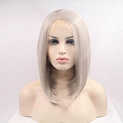 China Straight Synthetic Hair Glueles Front Wigs Heat Resistant Fiber Ash Blonde Wave Lace Short Bob Hair Women Wigs Super Platinum Silver Shorts for sale