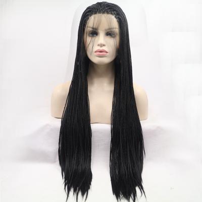 China Long Braid Heat Resistant Synthetic Handmade Collection Lace Front Wig For Color #1b Women 26 Inches for sale