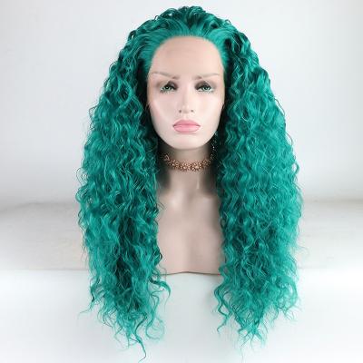 China Beauty Silky Straight Women's Fantasy Wave Synthetic Fiber Heat Resistant Blue Green Long Lace Front Wig Women Part Full Wig for sale