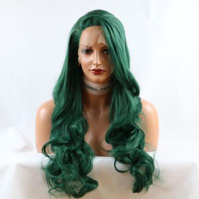 China Heat Resistant Synthetic Hair Front Wig Body Wave Green Color Body Wave Lace Fiber Hair Wigs With Frontal Baby Hair Wholesale Price Synthetic for sale