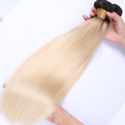 China Silky Straight Wave 3 Bundles 1B 613 Ombre Blonde Brazilian Straight Hair Bundles 2 Tone Dark Roots Platinum Color Remy Human Hair Weave for sale