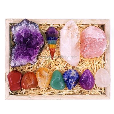 China Europe Custom Essential Healing Crystals Set 7 Stones Kit Energy Generator Chakra Healing Kits For Starter Reiki Balancing for sale