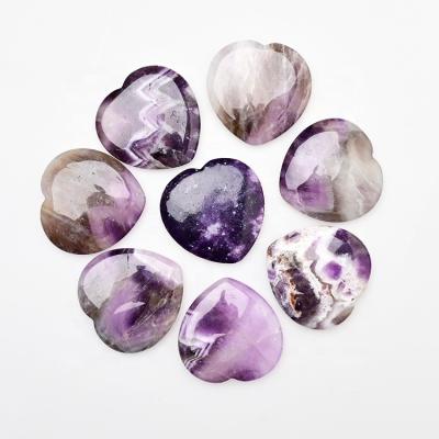 China Wholesale Bulk Europe Amethyst Worry Stones Smooth Purple Amethyst Crystal Polished 40mm Heart Inch Worry Stone for sale