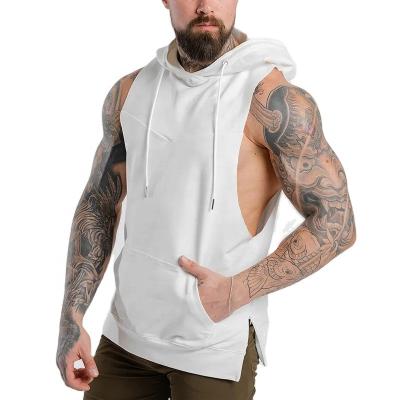 China Custom White Bodybuilding Workout Anti-Wrinkle Gym Tank Top Sports Tank Hooded Sleeveless Hoodies for sale