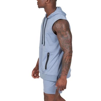 China Custom Anti-wrinkle OEM Sportswear Gym Running Blank Sleeveless Hoodies For Men for sale