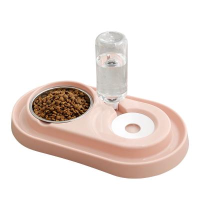 China Automatic Dog Cat Bowl Double Pet Food Bowl Pet Bowls With Automatic Water Bottle for sale