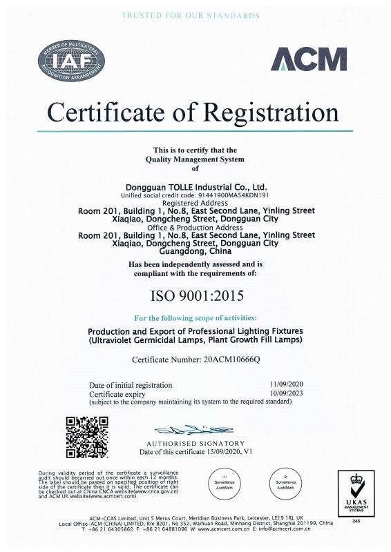 ISO9001 - Dongguan Tolle Industrial Co., Ltd.