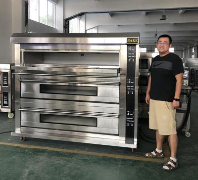 China Electric Memory Function Bread Baking Oven Deck Oven With Stone Has Steam 3 Deck 9 Trays Bakery Oven for sale