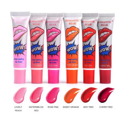 China Waterproof Wholesale Wow Romantic Bear Peel Off Tattoo Lipstick Magic Lipstick Lip Gloss Organic Natural Wow Lipstick 6 Colors for sale